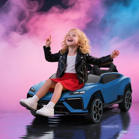 Voiture électrique enfant 12V 101,5 x 49 x 43 cm bleue, télécommande 2,4 GHz, LED FloraGrace (1/5)