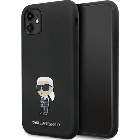 Karl Lagerfeld Silikon-Ikonik-Metall-Pin iPhone 11 Hülle Schwarz (1/5)