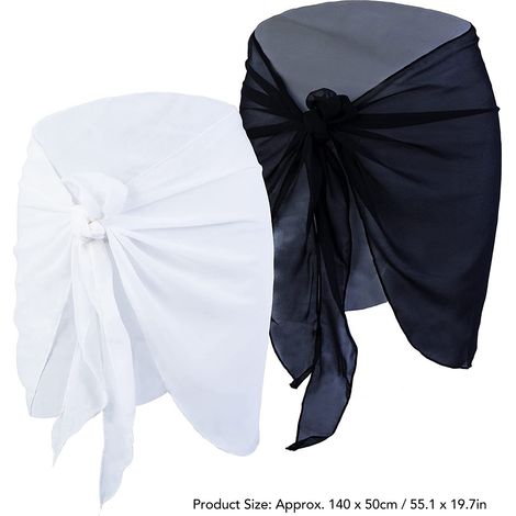 1 Pièce Paréo de Plage Léger en Chiffon pour Maillot de Bain - Noir et Blanc, Écharpe Polyvalente (1/5)