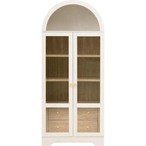 Credenza alta bianca con ante in vetro, cassetti e ripiani regolabili, 76,2 x 40,1 x 180 cm (1/5)