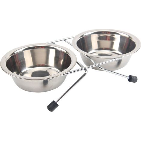 Support pour gamelle double pour chien, en acier inoxydable, pour chiot, 28 x 19 x 8 cm, taille M (1/4)