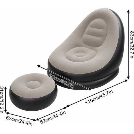 (Marron) Ensemble pouf et repose-pieds gonflable portable, doux et floqué, adapté aux chambres à coucher. (1/5)