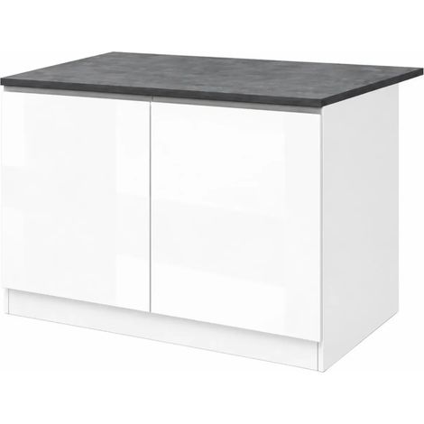 Isola per Cucina Moderna 2 Ante Bianco Lucido Piano Grigio 125x90 cm (1/5)