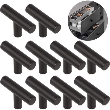 (10 pièces) Poignée en alliage T brossé facile à tirer pour porte d'armoire, meuble, trou unique, alliage solide, durable, pour tiroirs, armoires (1/5)