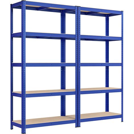 Étagère charge lourde métallique 180 x 90 x 40 cm 5 niveaux charge totale 875 kg (175 kg/niveau) étagère de rangement planches réglables pour garage cave bleu (1/4)