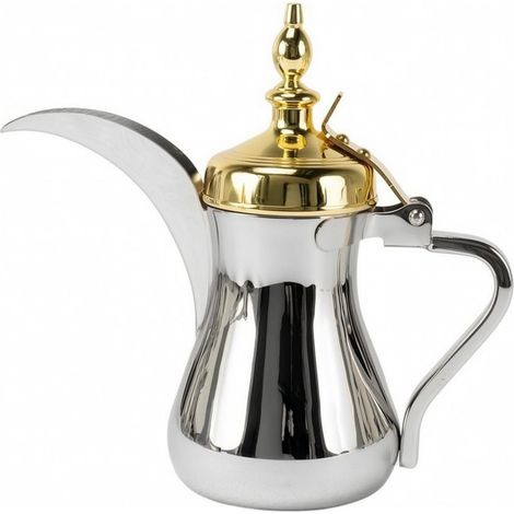 Oriental Coffee Maker, Stovetop Safe, 900ml, Chrome Finish with Gold Lid (1/5)