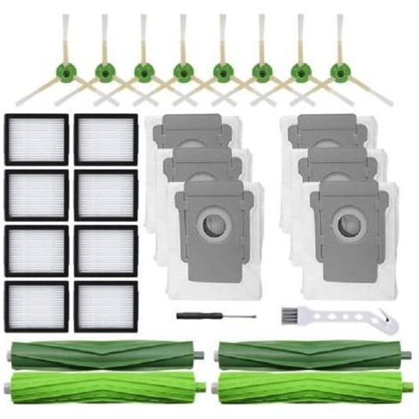 Zubehörset für iRobot Roomba i7 i7+ i3 i3+ i4 i4+ i6 i6+ i8 i8+ e5 e6 e7 – Ersatzteile: 2 Hauptbürsten, 8 HEPA-Filter, 8 Seitenbürsten und 6 Staubbeutel (1/5)
