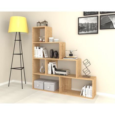 Libreria a Cubi a Scala Rovere Moderna Mensole Legno Divisorio Scaffali Ufficio (1/4)