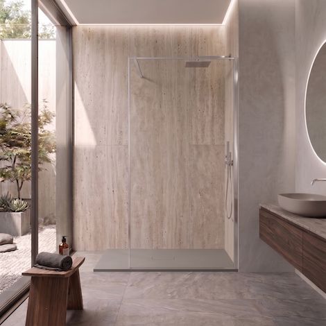 Parete Walk-in 100 cm Vetro Trasparente e Profilo Brush - Escape (1/4)