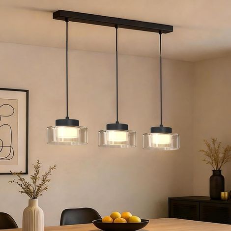 Mai & Mai Lampadario Sospensione 12W, 70 CM, Metallo Base, Lunghezza Filo 150 CM, Altezza regolabile, Lampada da Soffitto a Sospensione per Camera da Letto, Cucina e Soggiorno, Nero, Alivetta (1/5)