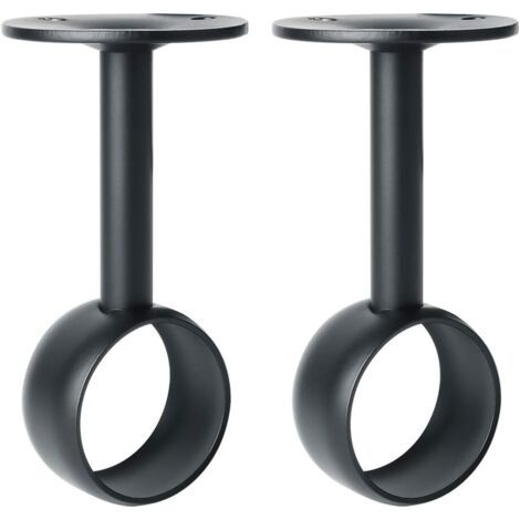 2 Pcs Support de Tringle à Rideaux Support Tringle Penderie avec Vis Support de Plafond pour Rideau et Armoire, Noir Mat en Acier Inoxydable, Diamètre 32 mm
