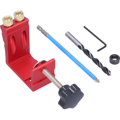 Gabarit de perçage oblique à 15° pour le travail du bois, kit de perçage pour chevilles, accessoire de menuiserie rouge (1/5)