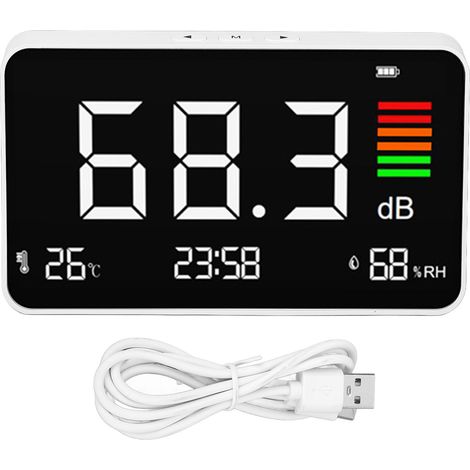 Digital Decibel Meter Desktop Sound Level Meter 30-130dBA with Temp Humidity Detection for Home School Library DM219N