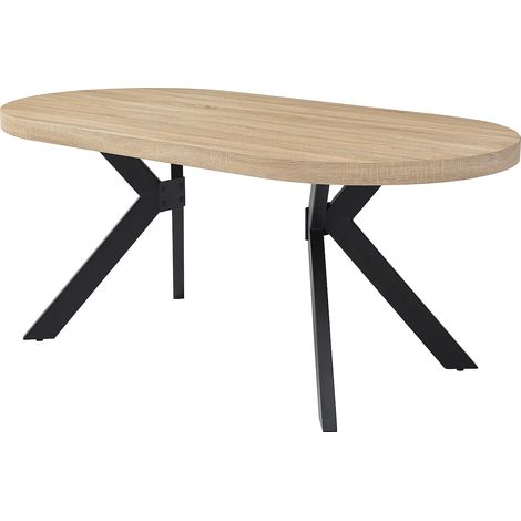 Vente-Unique – Table extensible 6 personnes en MDF et acier – Naturel clair et noir – Dimensions 180x90 cm – Charge maximale 75 kg (1/4)