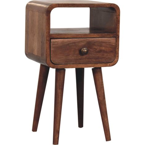 Comodino scandinavo in legno massello marrone, finitura honey caramel, 1 cassetto e 1 vano aperto