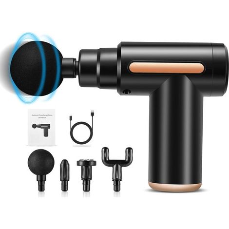 Pistolet de Massage Musculaire Fascia Gun, Masseur Musculaire Profond 6 Vitesses Réglables, 4 Têtes de Massage (1/5)