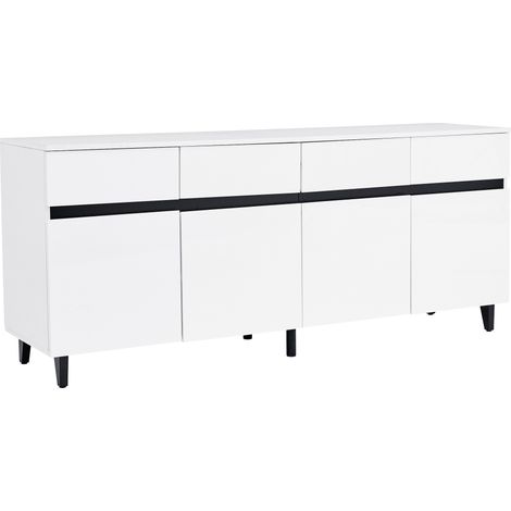Aparador blanco de alto brillo 160 x 40 x 68 cm con 4 cajones y estantes regulables (1/5)
