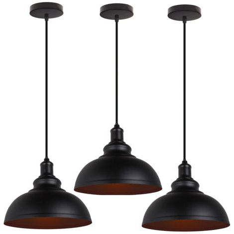 royaluxe- 3PCS Suspension Luminaire Rétro Vintage Douille E27 Lustre D'Intérieur Abat-Jour En Métal Pour Bar, Grange, Café, Loft, Noir (1/5)