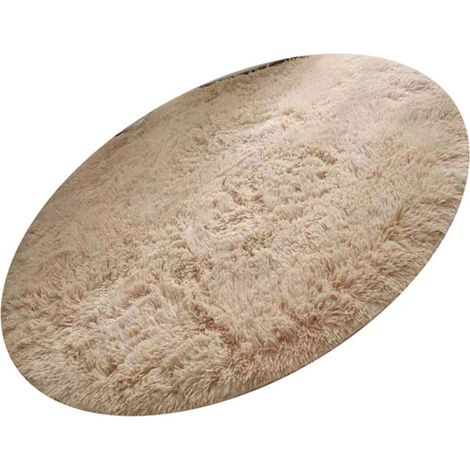 Tapis rond en fibre de polyester style nordique, long, moelleux et doux, beige, idéal pour la chambre à coucher. (1/5)