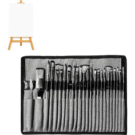 Ensemble de 24 pinceaux professionnels à manches en bois Idéal pour la peinture acrylique extérieure (plafonds, murs, roches, intérieur) (1/5)