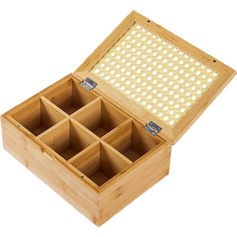 Range-Thé Bois, 6 Compartiments, Naturel, Bois, Avec Couvercle, Rangement Thé Café Sucre, Bureau Cuisine (1/5)