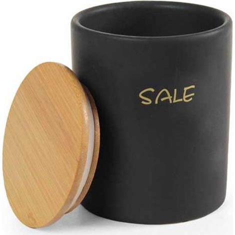 BARATTOLO PER SALE TONDO 10X13 CM CON TAPPO ERMETICO IN LEGNO COLORE NERO (1/2)