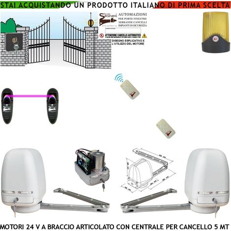 Cancello Elettrico Kit Motori a Braccio Articolato 24 V 2 Ante da 0,5 a 2,5 MT Centrale 220/24 V Selettore 2 Radiocomandi Faro Coppia Fotocellule (1/4)