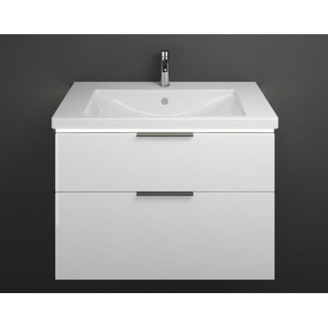 Burgbad Eqio Keramik-Waschtisch mit Unterschrank, 2 Auszüge mit LED-Beleuchtung, Griffleiste Weiß Hochglanz/Alpinweiss 93 cm Schwarz matt (1/5)