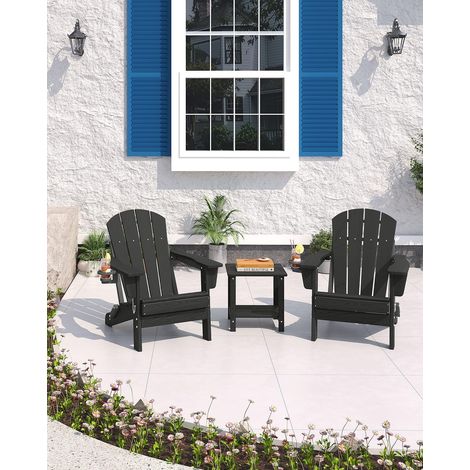 Lot de 2 Chaises Adirondack Pliantes avec Table, Fauteuils Extérieurs Résistants aux Intempéries pour Terrasse et Jardin (1/5)