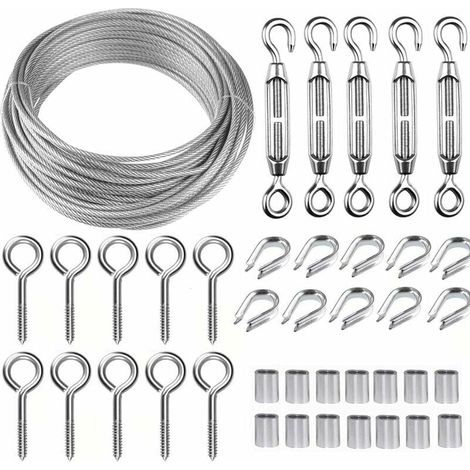 5 m/2 mm Edelstahl-Drahtseil-Set mit Hochleistungs-M5-Drahtspanner, Zaun-Drahtrollen-Set, Kabelgeländer-Set, Garten-Drahtspanner für Kletterpflanzen (1/5)