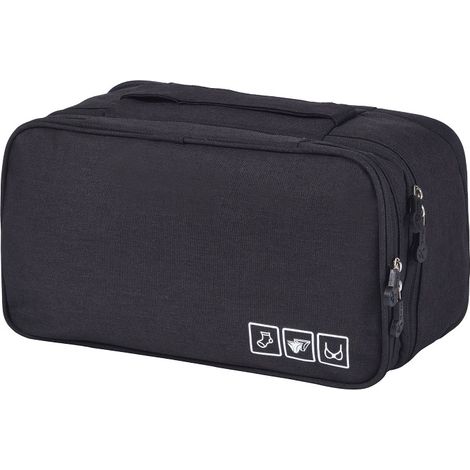 Grand organisateur de sous-vêtements de voyage en tissu Oxford à ions positifs, grande capacité, range-soutien-gorge pour femme, noir (1/5)
