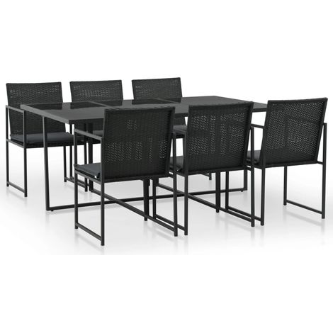 vidaXL Set da Pranzo da Giardino 7 pz con Cuscini in Polyrattan Nero