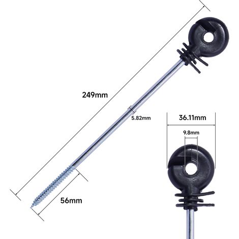 Confezione da 50 isolatori per recinzioni elettriche, isolatori ad anello per pali di legno, corda, recinzione elettrica - Lunghezza totale: 249 mm (1/4)