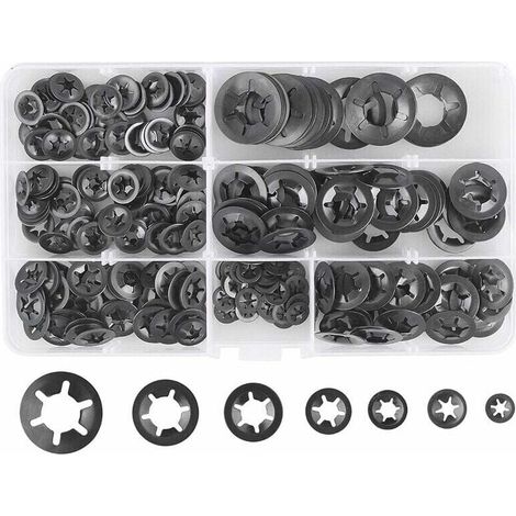280Pcs Steel Lock Washers, Quick Lock Washers M3 M4 M5 M6 M8 M10 M12, 7 Sizes, Black (1/5)