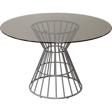 Table à manger en verre gris fumé + piètement en métal argenté 84218 °120X76 Cm (1/5)