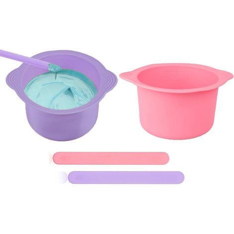 2 Pièces Rose chauffe en silicone La du bol, 10 x 6,5 cm antiadhésif cire Pot Silicone bol, réutiliser la cire fusion plus chaude Liner avec mélanger le bâton (1/4)