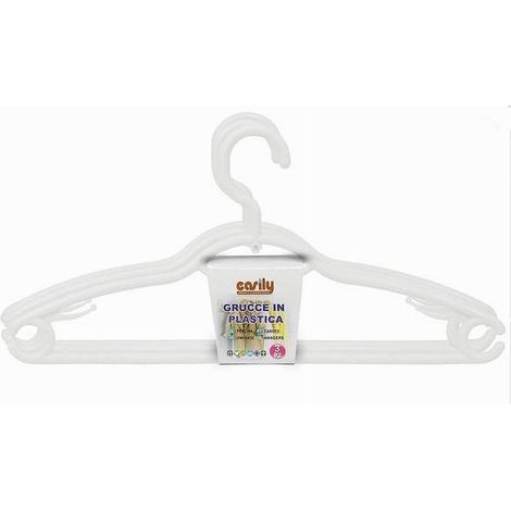 TRADE SHOP - Set 3 Pz Grucce Plastica Stampelle Appendi Abiti Pantaloni Giacche Bianco 79329 - (1/2)