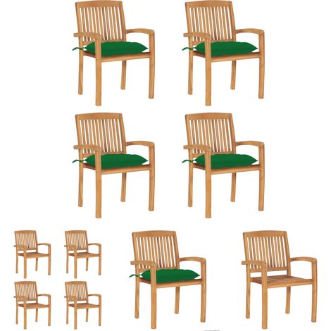 Stapelbare Stühle - vidaXL Stapelbare Gartenstühle mit Kissen 4 Stk. Massivholz Teak - Gartenmöbel (1/5)
