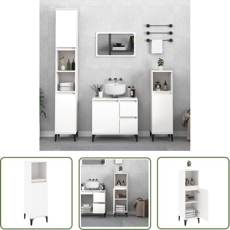The Living Store Armoire de salle de bain blanc 30x30x100 cm bois d'ingénierie - Meuble De Salle De Bain - Armoire De Salle De Bain - Rangement Salle De Bain - Commode Salle De Bain - Armoire Blanche (1/5)