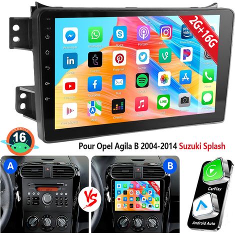 Autoradio pour Opel Agila B 2004-2014 Suzuki Splash Carplay GPS RDS BT 4.1 Android 16 - 2+16G (1/5)