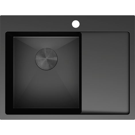 Mexen Exar Einbauspüle aus Edelstahl mit 1 Becken und Abtropffläche, links, 620 x 480 mm, schwarz - 6431621005L-70 (1/5)
