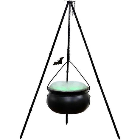 Chaudron de sorcière d'Halloween avec trépied lumineux, décoration extérieure élégante pour les fêtes (1/5)