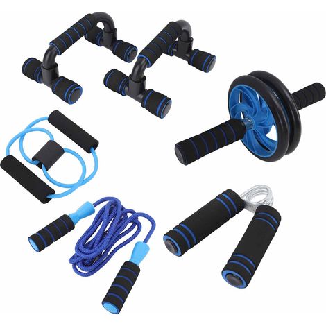 Kit roue abdominale avec tapis genoux, corde à sauter, renforceur de prise, barre de pompes - Équipement d'exercice abdominaux (1/5)