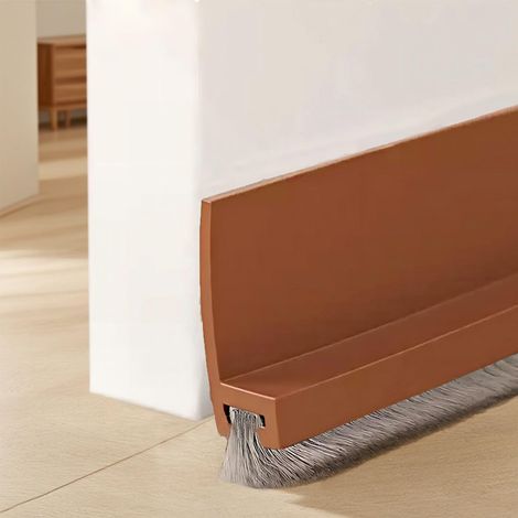 Brosse Bas de Porte 100cm, Calfeutrer de Porte, Joint Brosse Isolation Phonique, Bas de Porte Isolant, Coupe-Courant D'air, Calfeutrer de Porte D'entree, Marron (1/5)