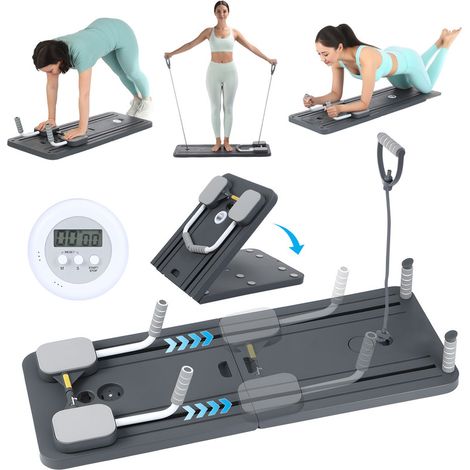 4-in-1 Pilates-Board mit LED-Zähler, Widerstandsband, Bauchmuskelrolle und Ellenbogenstützen – Klappbares Multifunktionales Trainingsboard für Zuhause & Fitnessstudio, Kompakt und Stabil (1/5)