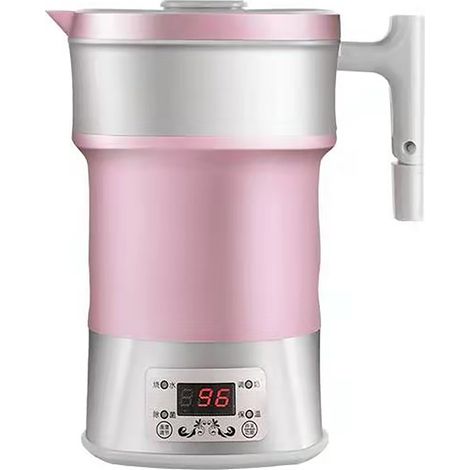 Bouilloire électrique pliable 110V-220V 800W en silicone rose, portable et rétractable, contrôle thermostatique, prise UE, taille unique (1/5)
