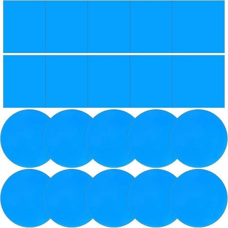 20 PCS Rustine pour Piscine, Patchs de Réparation de Piscine en Vinyle Kit de Réparation de Piscine Liner Auto adhésif en PVC pour Tente Spa château Gonflable 10 Carrés + 10 Cercles Bleu (1/5)