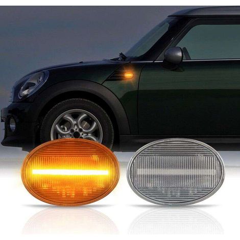 KIT 2 INDICATORI DI DIREZIONE LATERALI A LED COMPATIBILE CON BMW Mini R55 R56 R57 R58 R59 , VETRO TRASPARENTE (1/5)