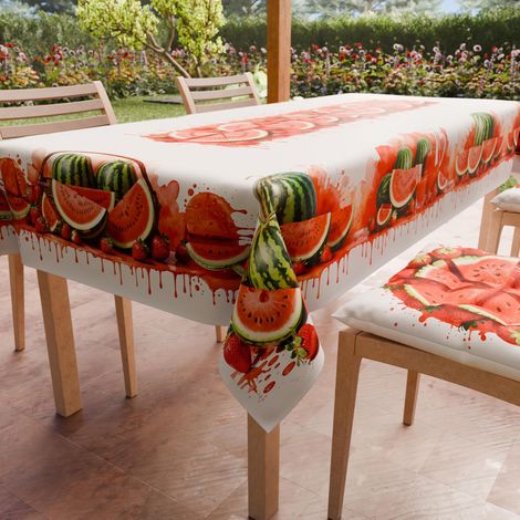 Nappe Anti-Taches Rectangulaire (140 x 180 cm) Couvre-Table de Cuisine, Motif Pastèques, X6 Places, 100% fabriquée en Italie (1/5)