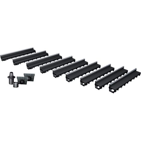 Pack de 9 caniveaux MEAPARK avec grille à fente – E-Blade S en inox – Résistance A15 – Pour espaces piétonniers et cyclables (1/5)
